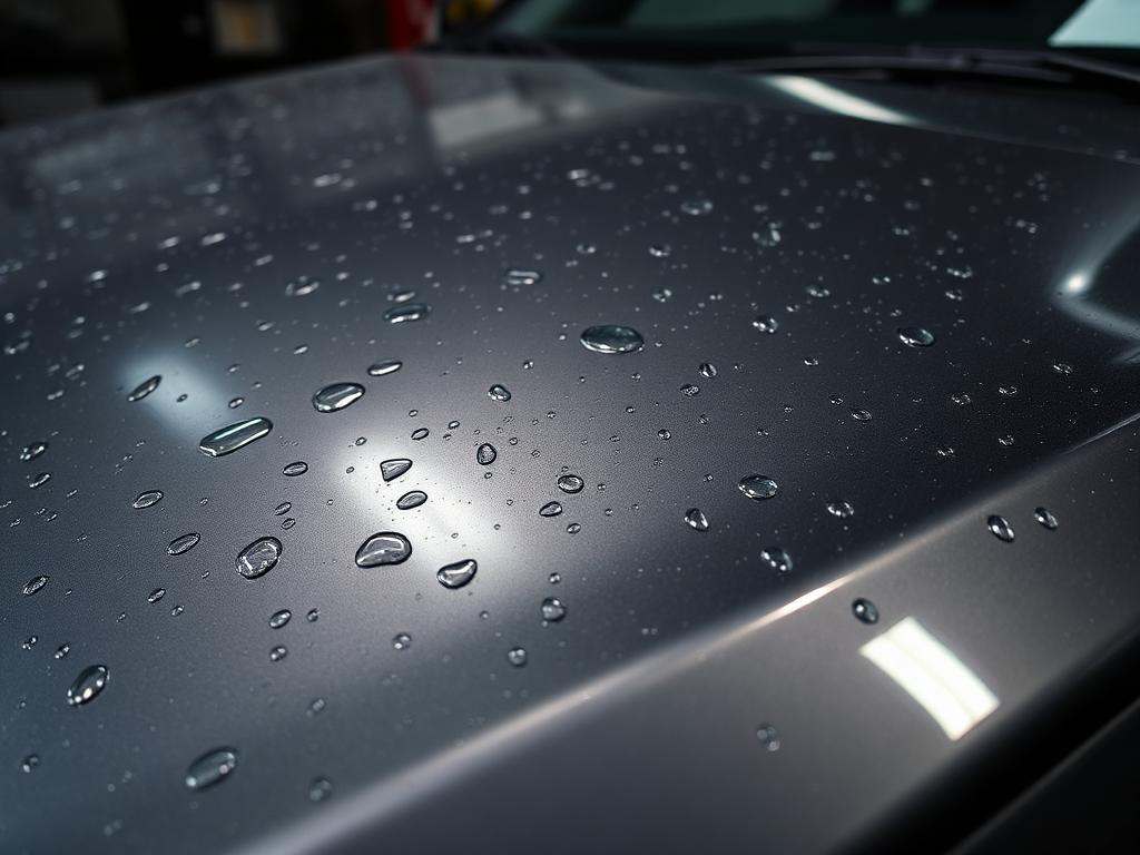 Hail damage repair Tyler TX — golf-ball hail dents on a dark gray hood after the April 18 East Texas storm