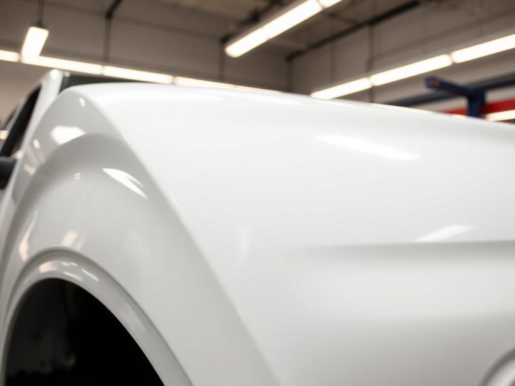 Paintless dent repair Smith County — restored white pickup hood with a perfectly smooth surface after PDR