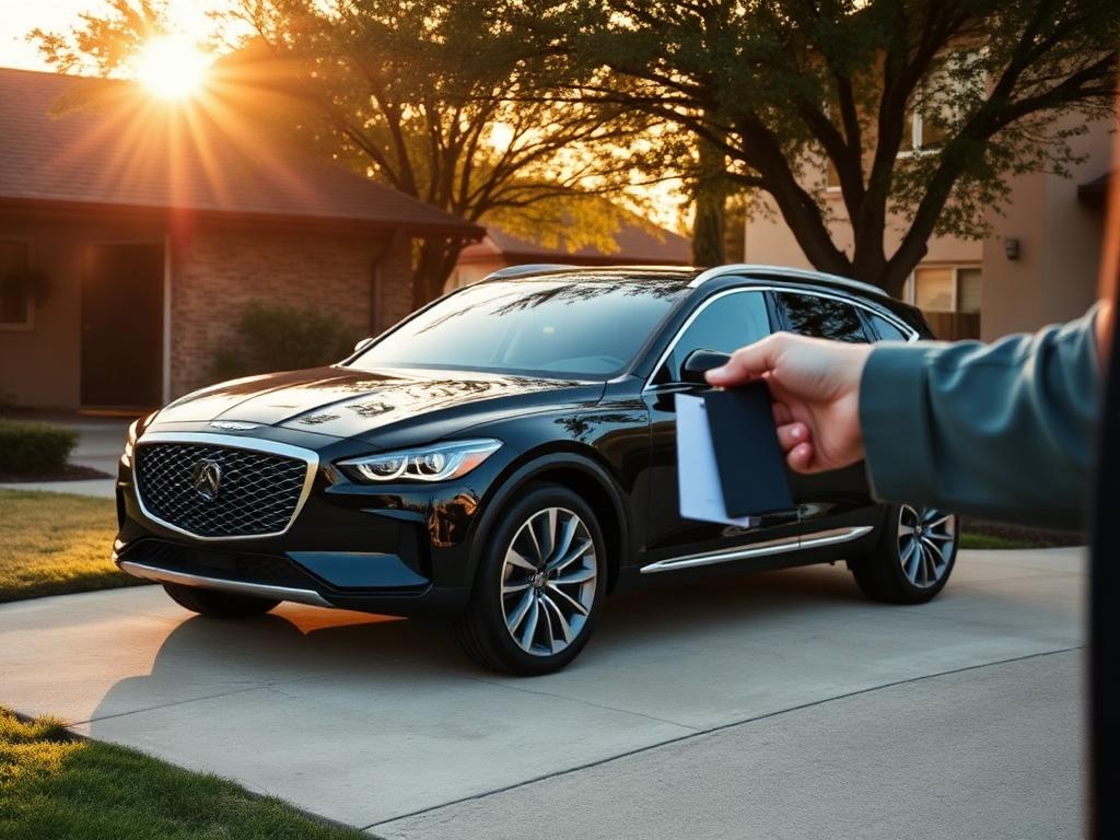 Loaner car hail repair Tyler — luxury Genesis SUV loaner delivered to a customer driveway in East Texas